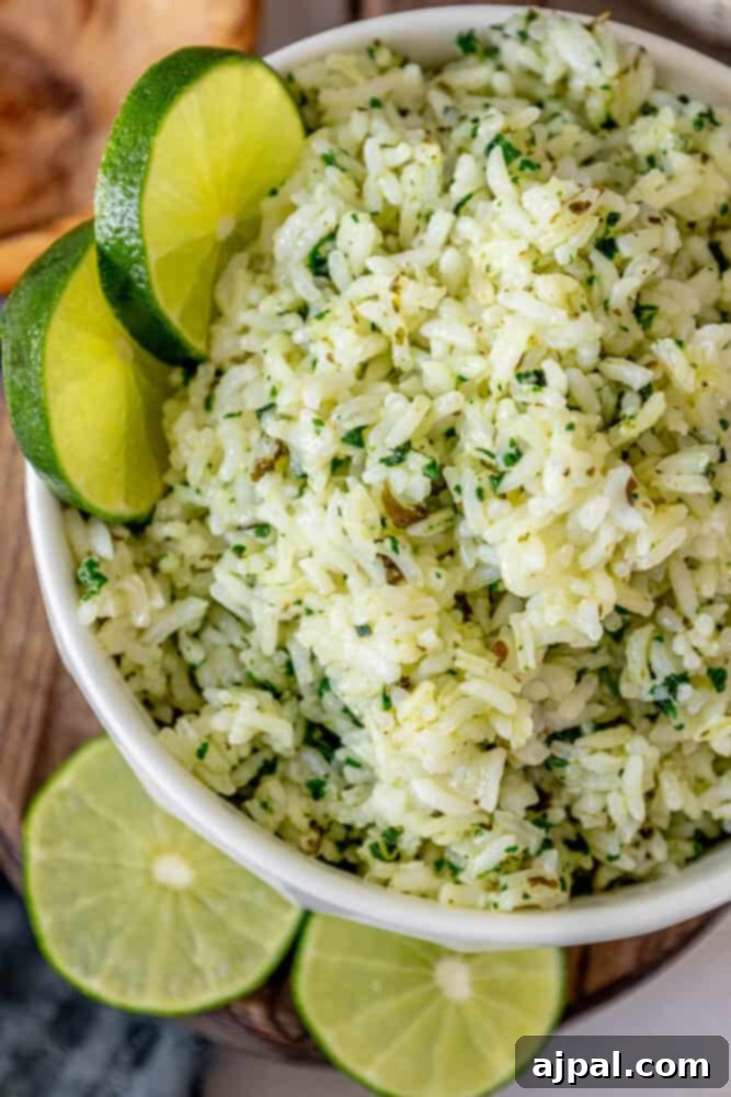 Zesty Chipotle Lime Rice 2 A bowl of Chipotle knockoff cilantro lime rice.