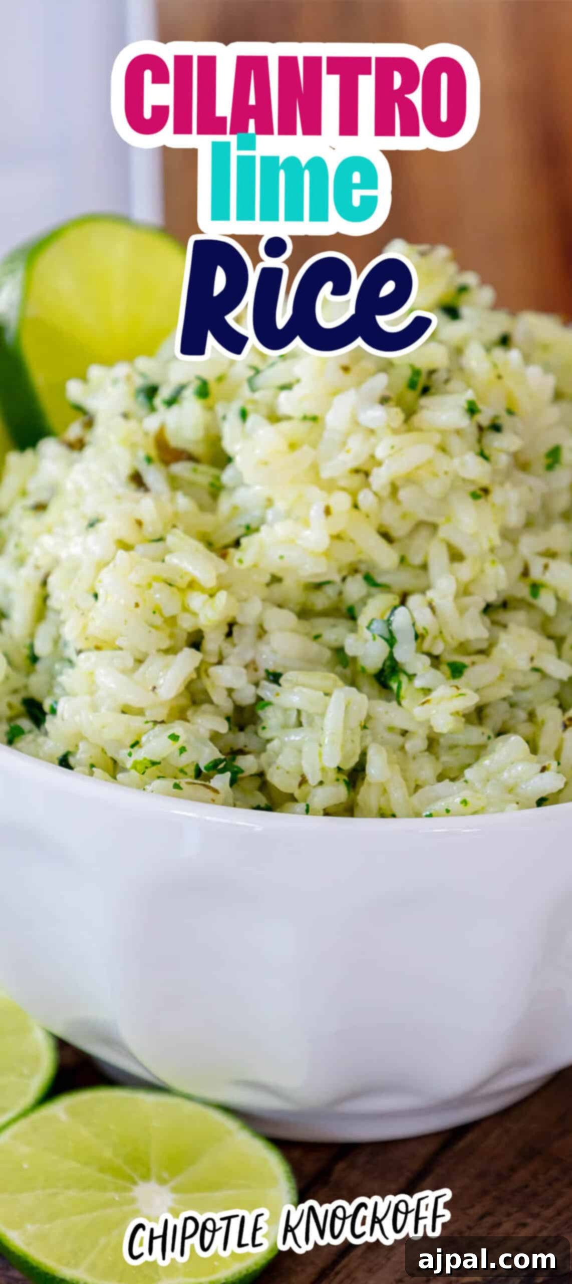 Zesty Chipotle Lime Rice 11 A Chipotle Knockoff bowl of cilantro lime rice topped with limes.