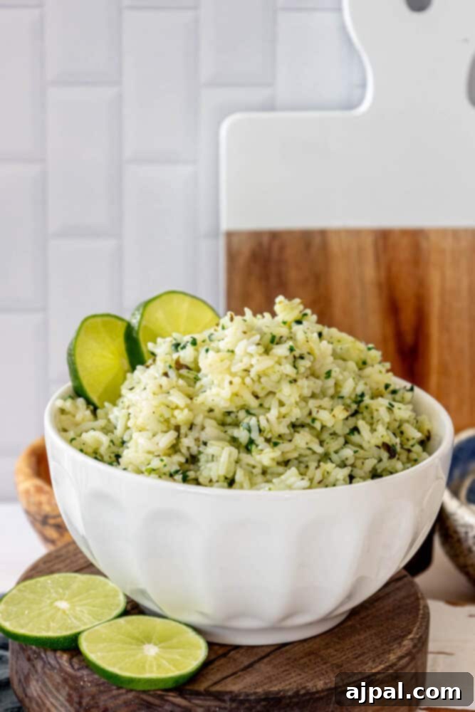 Zesty Chipotle Lime Rice 3 A bowl of Chipotle knockoff cilantro lime rice.