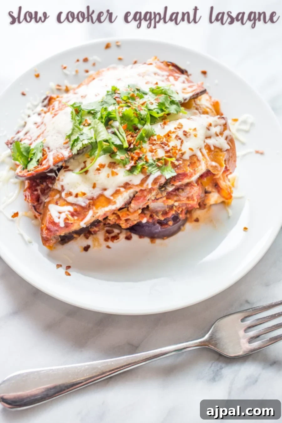 Delicious layers of eggplant, cheese, and vegetables in a slow cooker lasagna