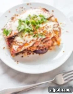 Keto Eggplant Lasagna served with a fork.