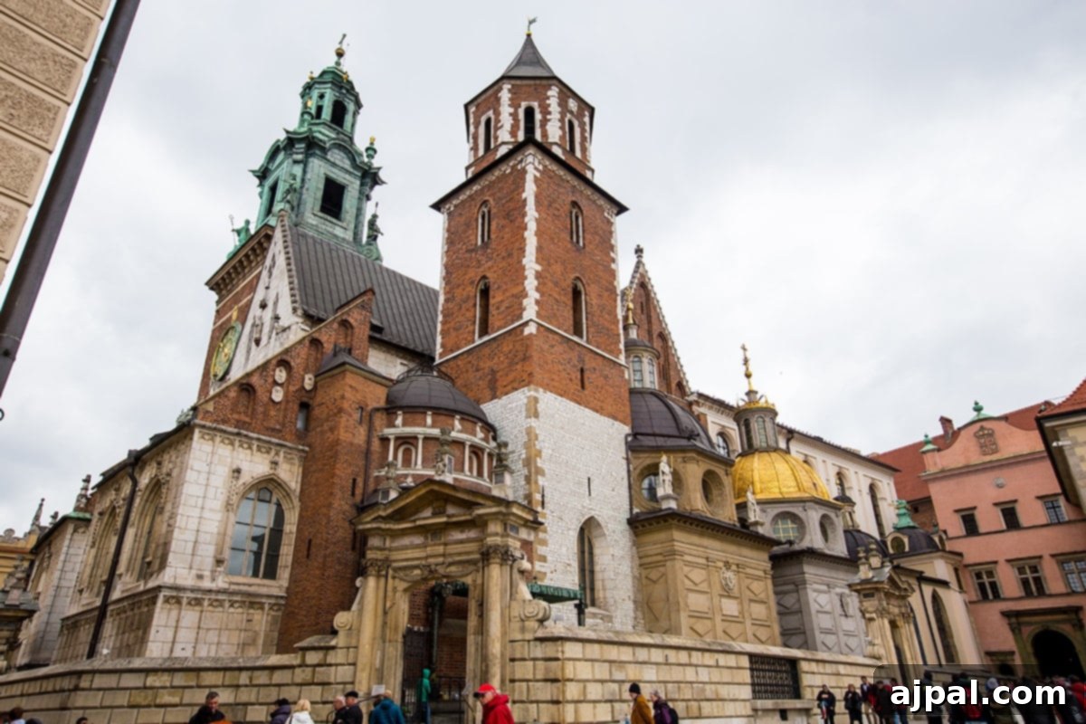 Discovering Krakow's Wawel Castle and Cathedral 6 Wawel Cathedral, a cathedral with two towers, standing prominently in the heart of Krakow's historic complex
