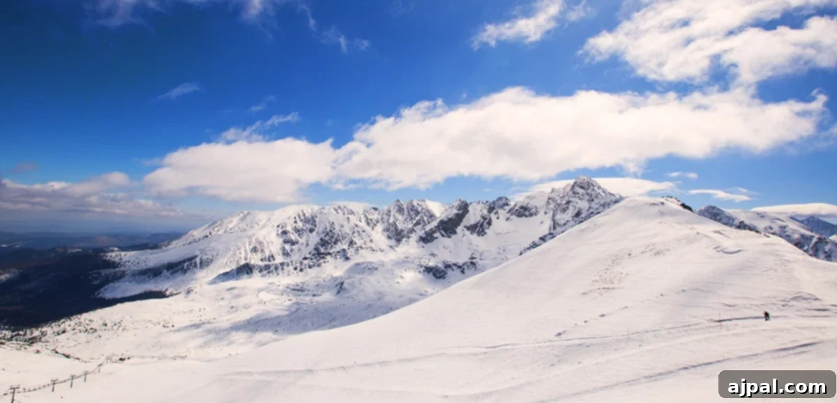 mountains covered in snow with someone skiing on one of them