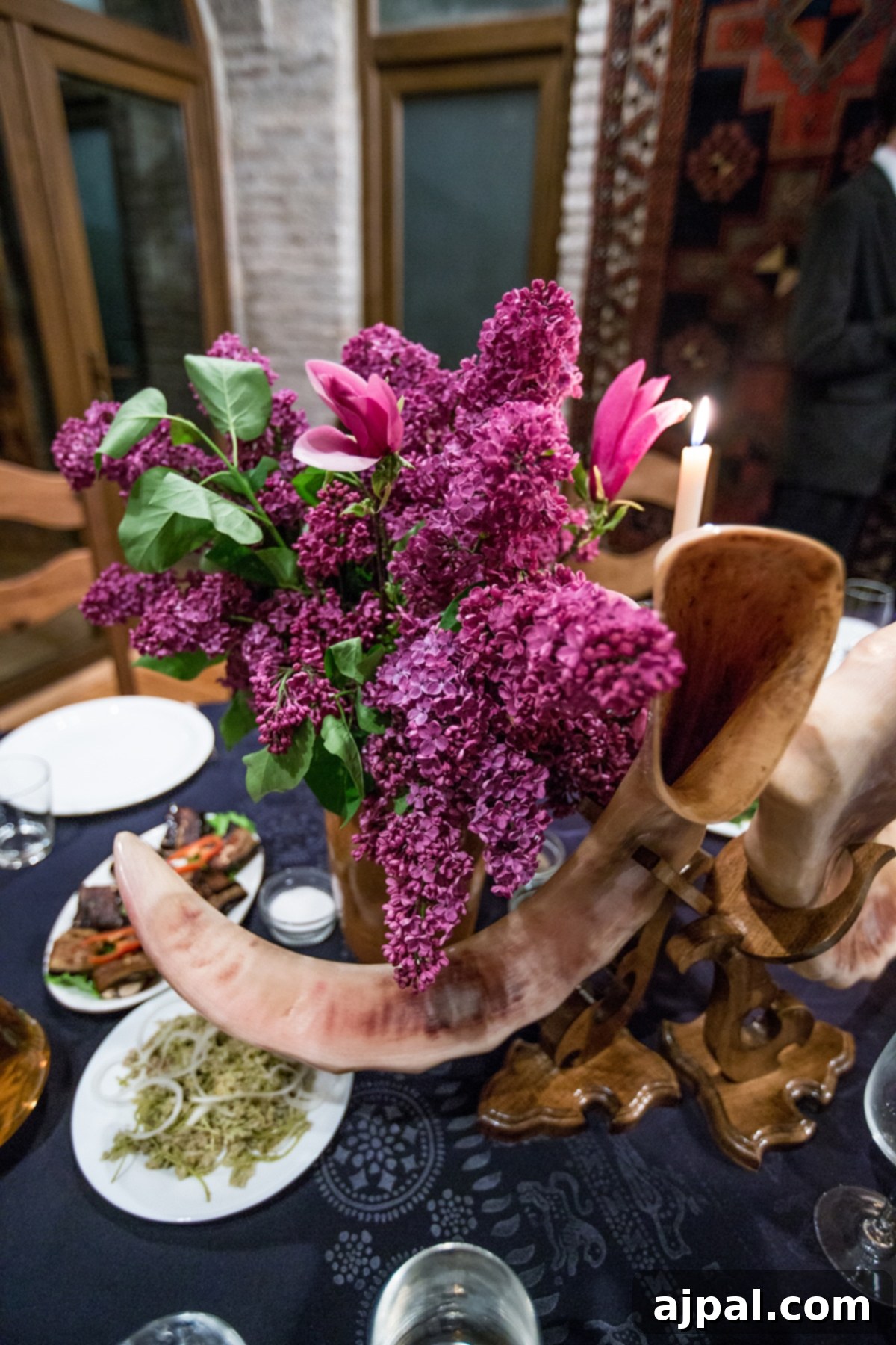 Traditional Georgian wine horn used for toasts during Supra dinners