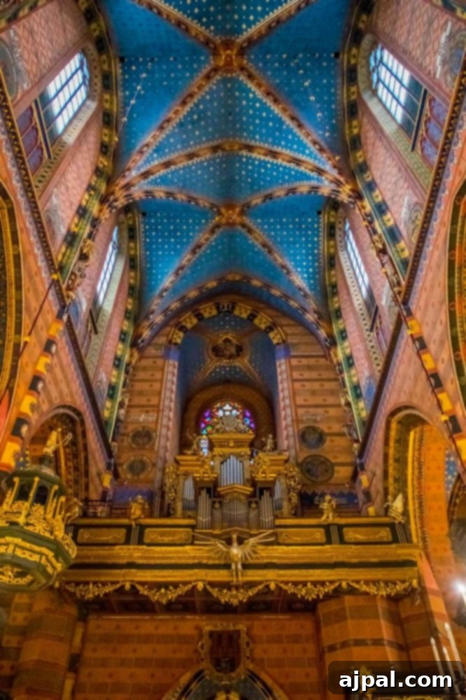 Krakow: Poland's Royal City 31 The ornate interior ceiling of Saint Mary's Basilica in Krakow.