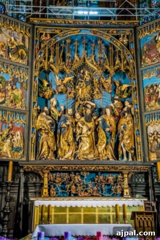 Krakow: Poland's Royal City 35 An ornately decorated altar in Saint Mary's Basilica, Krakow, Poland.