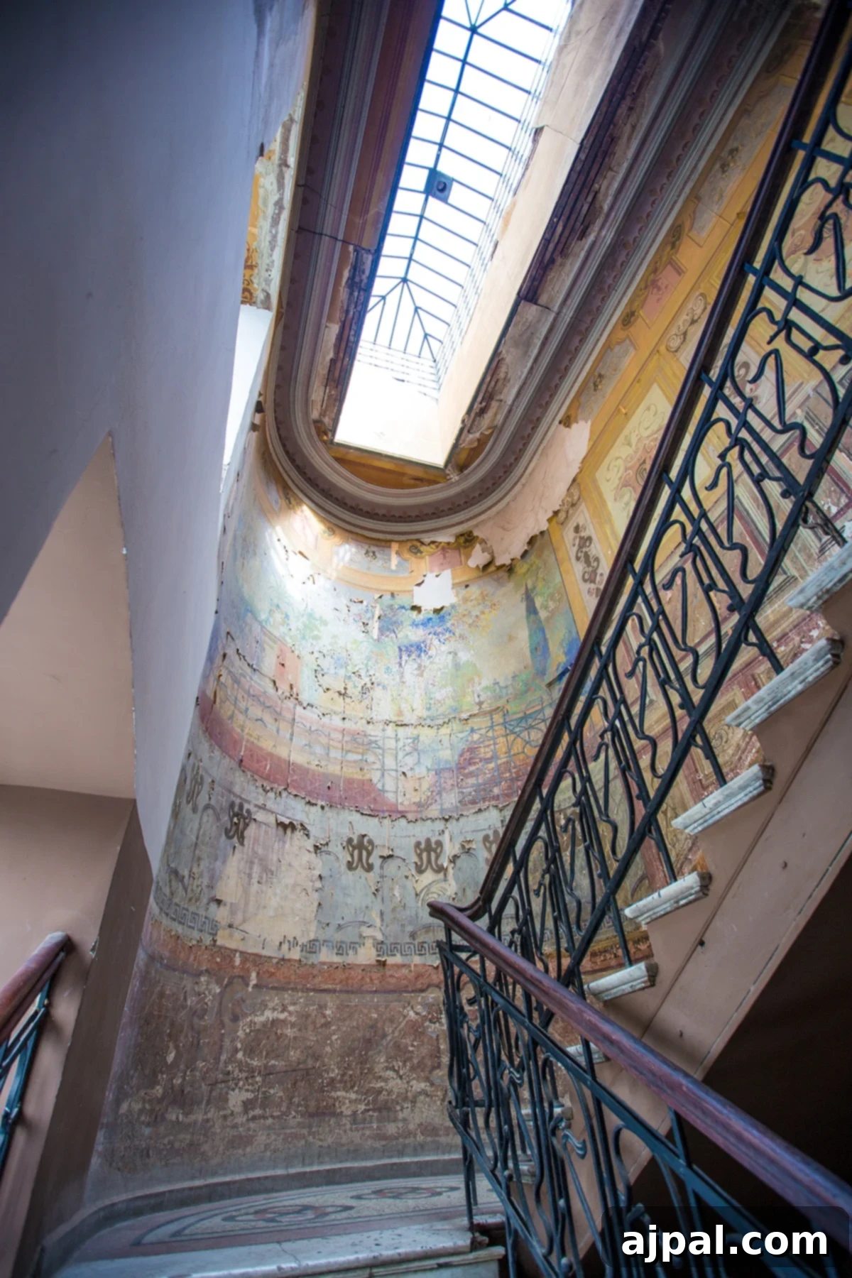 Fresco in the hallway of an apartment in Tbilisi, just off Freedom Square, showcasing intricate antique art.