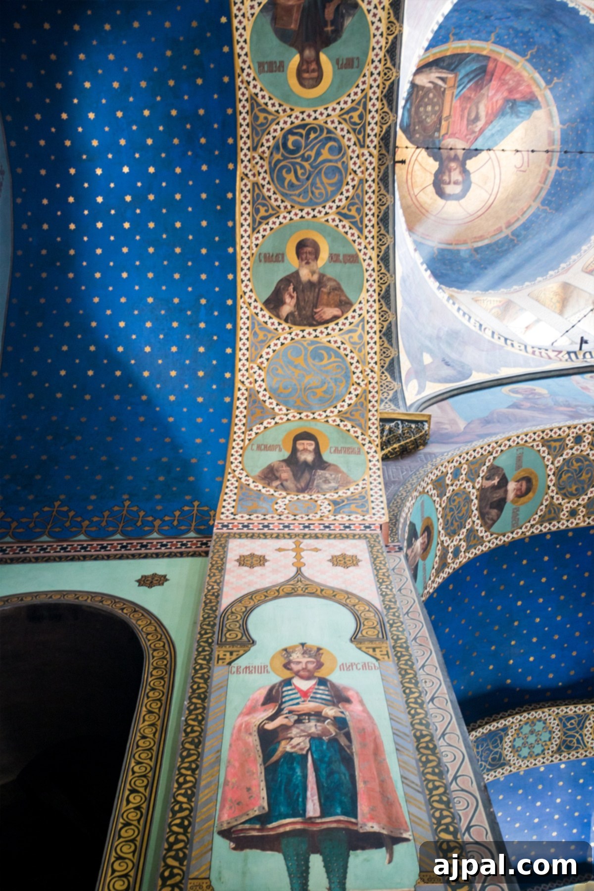 Intricate icons adorning an archway inside Sioni Cathedral, Tbilisi, Georgia.