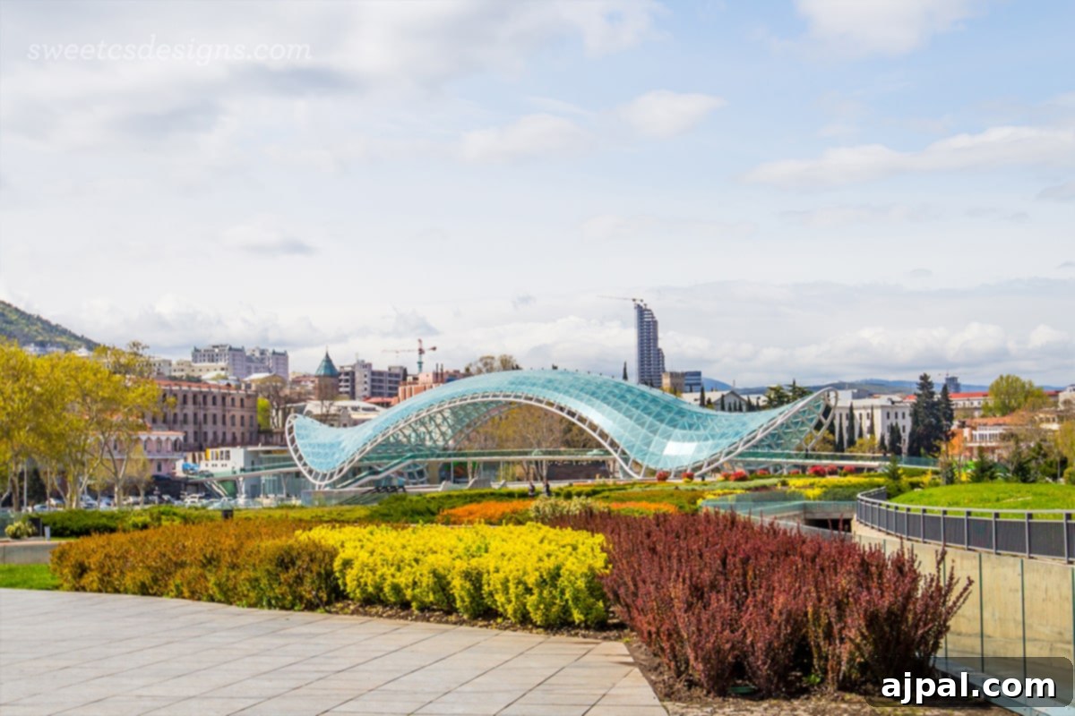 The futuristic Bridge of Peace in Tbilisi, Georgia