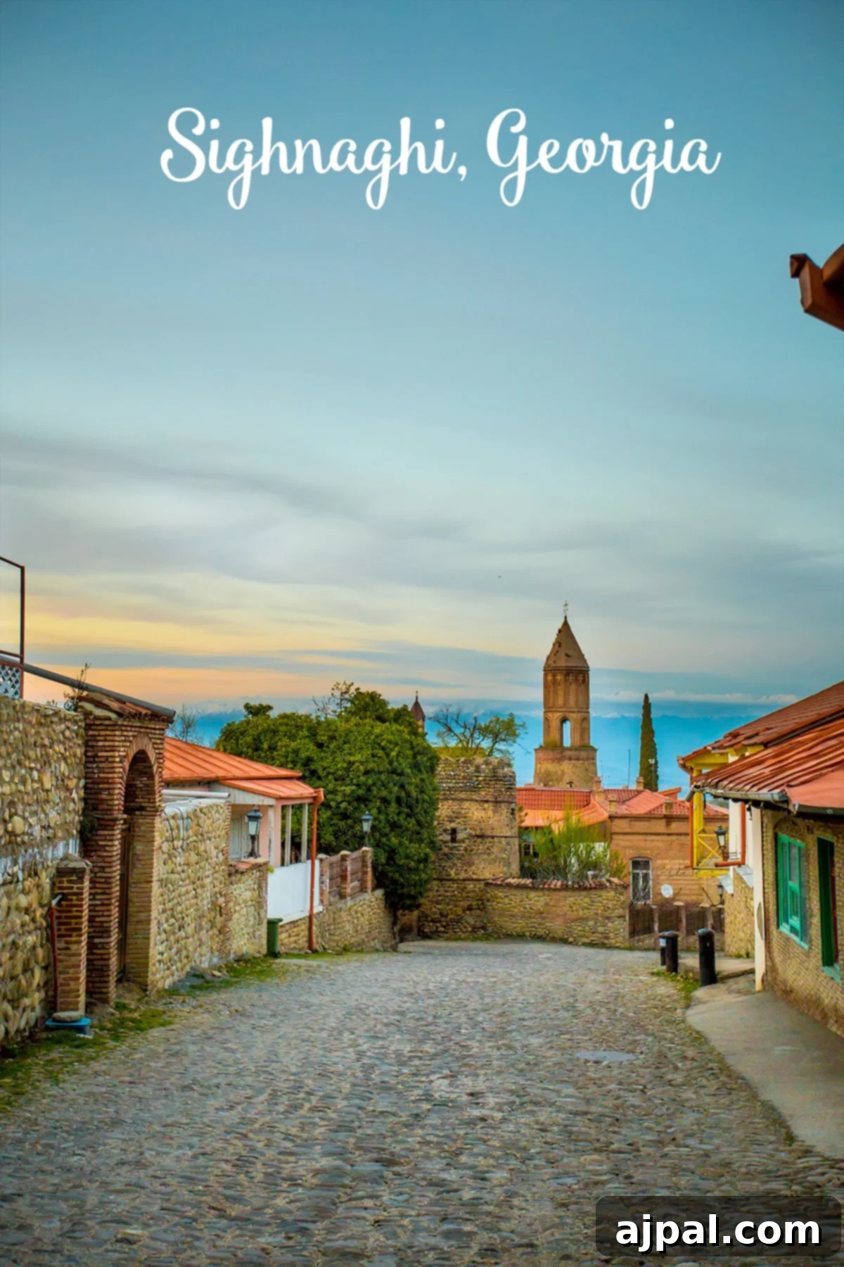 Sighnaghi, Georgia: A historic wine country view with cobblestone streets