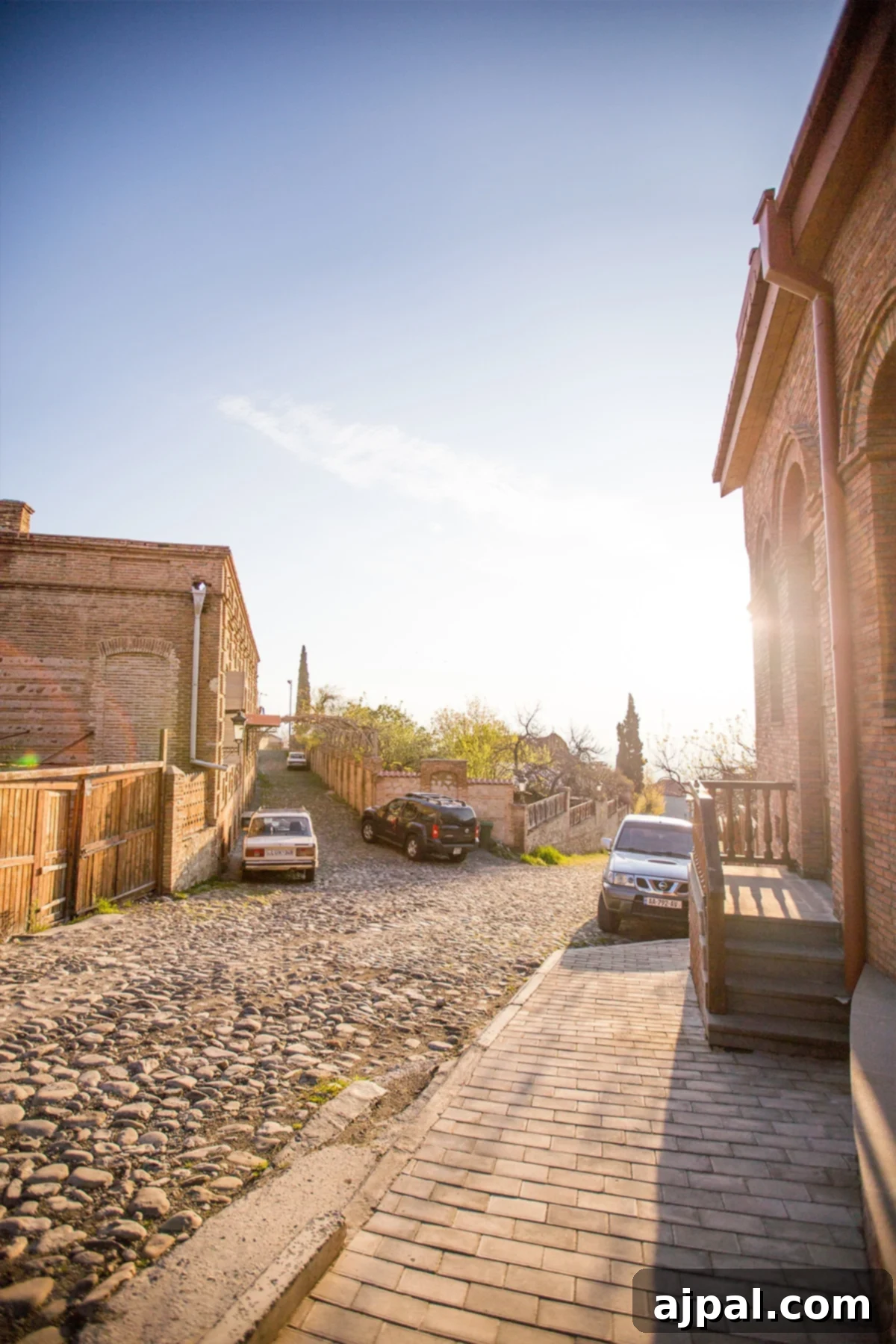 Sunrise over the charming cobblestone streets of Sighnaghi, Georgia