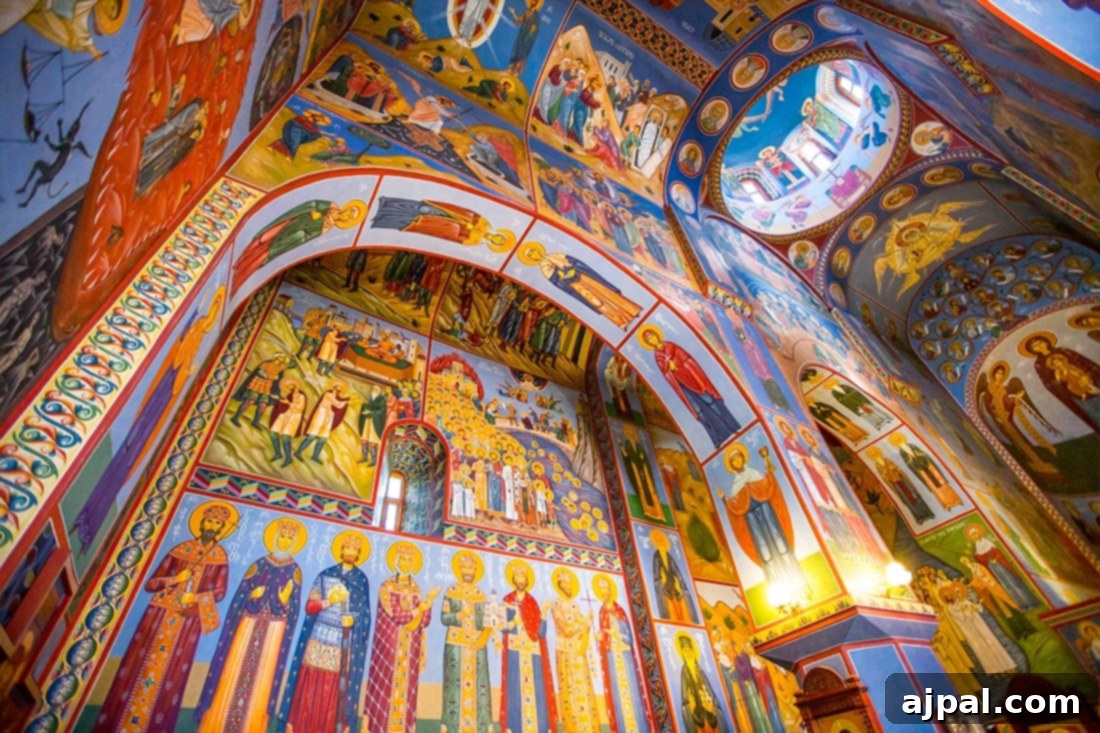 The vibrant and detailed interior frescoes of Lurji Monastery, Tbilisi Georgia
