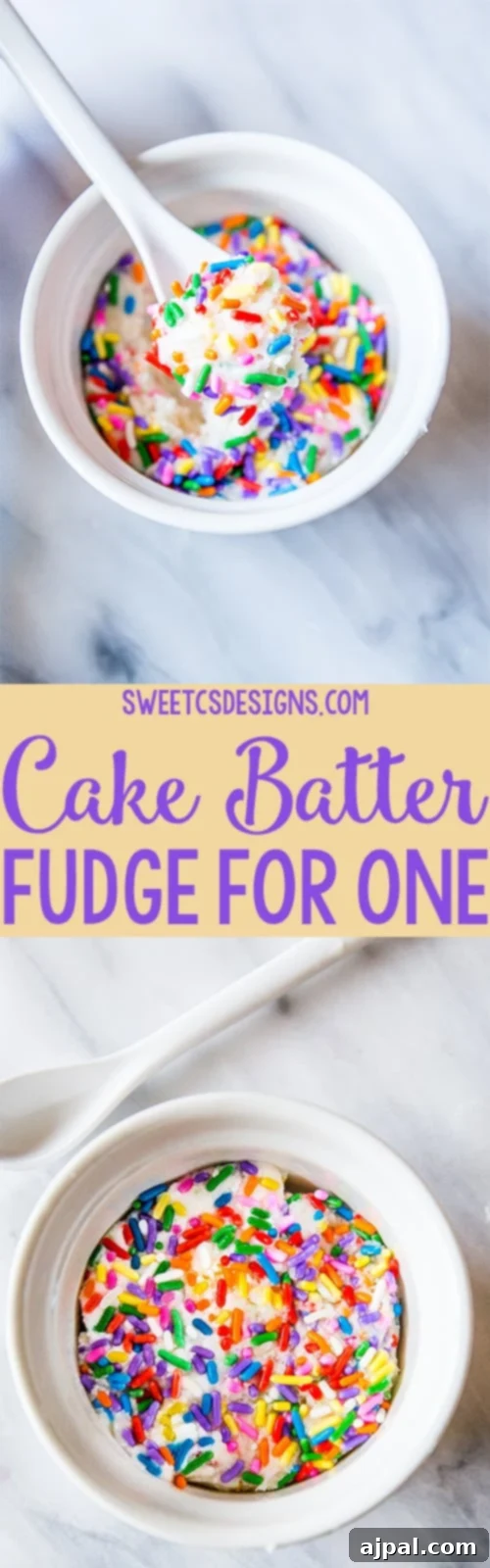 A single serving of delectable cake batter fudge, sprinkled with colorful accents, inviting you to indulge.
