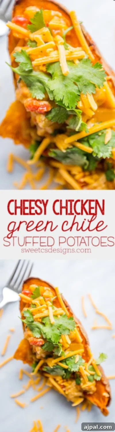 Southwestern Chicken Stuffed Sweet Potatoes 5 Cheesy chicken green chili stuffed sweet potatoes, a delicious and easy low-carb recipe.