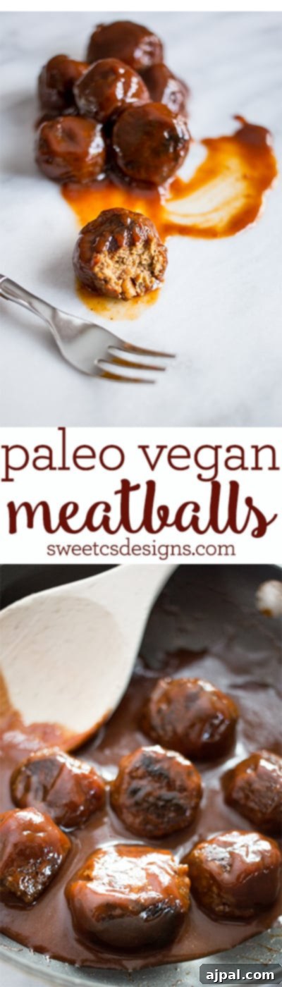 Smoky Vegan Paleo BBQ Meatballs 8 Tender paleo vegan meatballs, rich in flavor and healthy ingredients, presented beautifully for a satisfying meal.