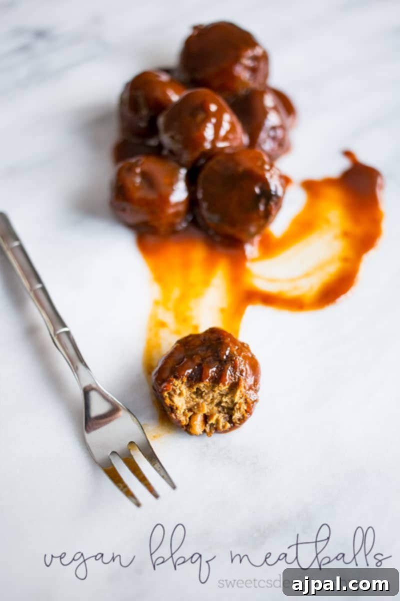 Smoky Vegan Paleo BBQ Meatballs 3 Hearty vegan meatballs, made from scratch with wholesome ingredients, simmered in a rich BBQ sauce.