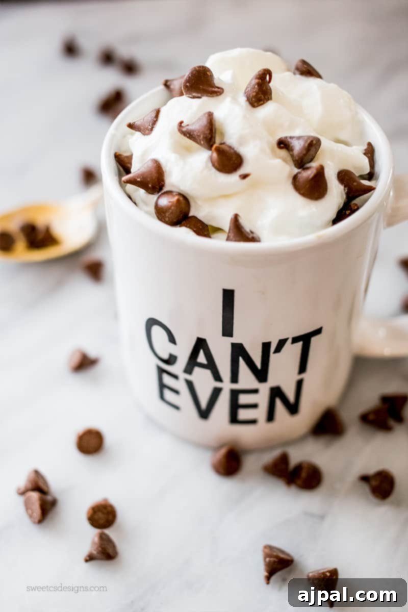 Spirited Horchata Delight 4 A Horchata Spiked Latte in an 'I Can't Even' mug, topped with whipped cream and chocolate chips.