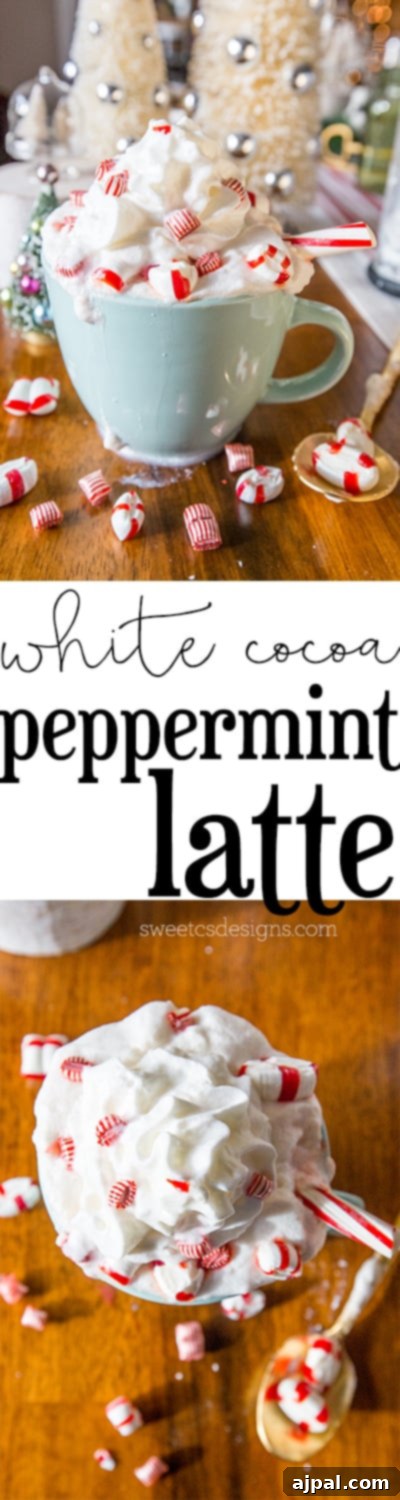 White Peppermint Mocha 5 A tall, elegant white chocolate peppermint latte with a generous topping of whipped cream and candy canes, embodying a festive and delicious holiday drink ready to be enjoyed.