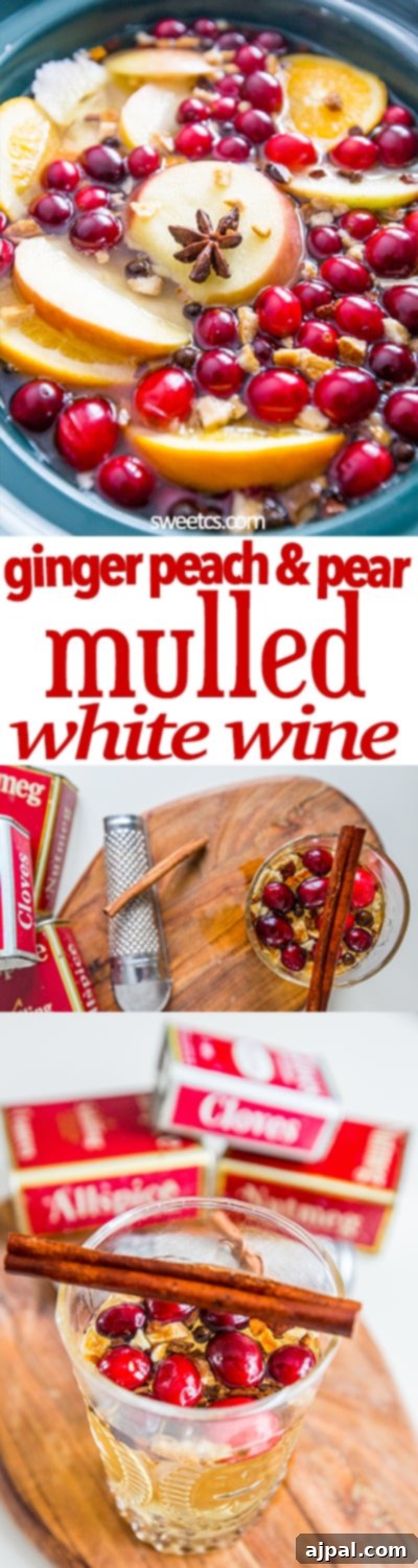 Ginger Mulled White Wine 6 This mulled white win recipe has tons of ginger, peach, pear and other fruit flavors- so easy and delicious!