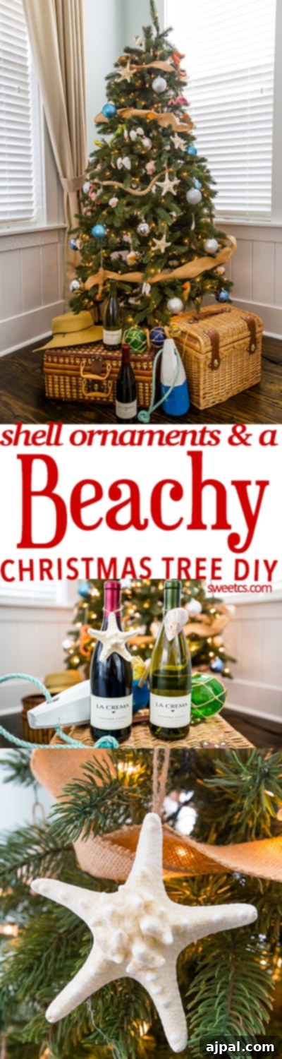 Easy Seashell Tree Decorations for a Coastal Vibe 6 A charming close-up of a beachy Christmas tree showcasing a collection of easy DIY seashell ornaments, highlighting their natural beauty and handmade appeal.