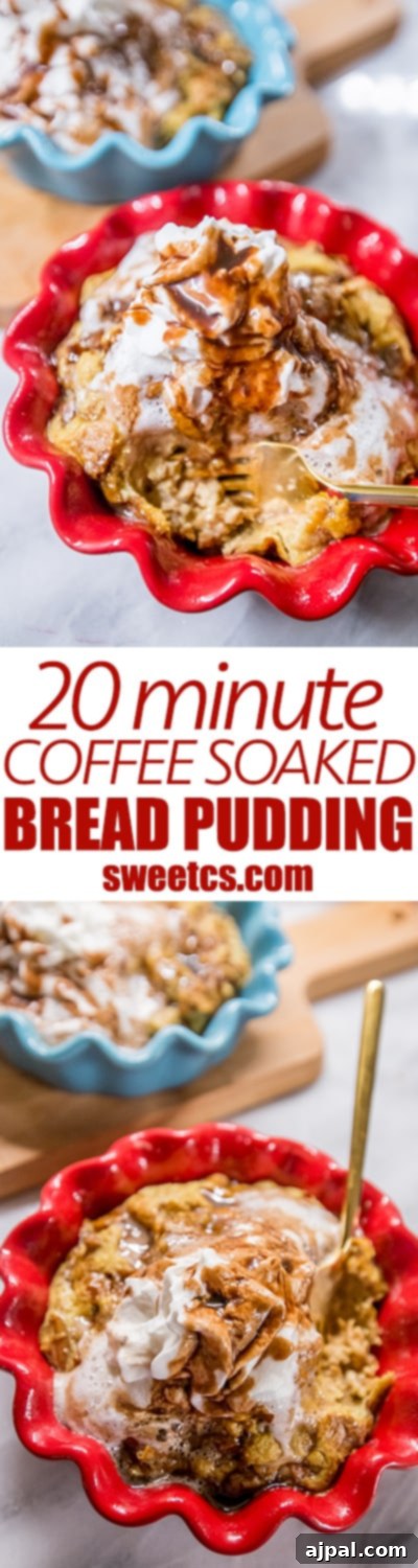 Coffee-Infused Bread Pudding 8 A delicious coffee-soaked bread pudding, presented elegantly, emphasizing its tasty and easy preparation, a perfect dessert ready in minutes.