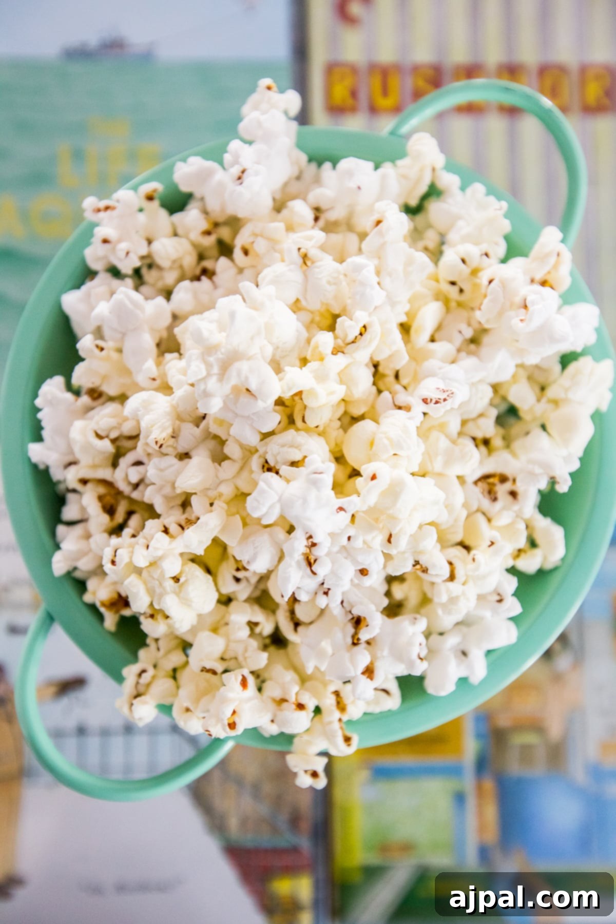 Movie Theater Popcorn Perfection at Home 2 A large bowl of golden, fluffy homemade movie-style butter popcorn, perfectly seasoned and ready for enjoyment.