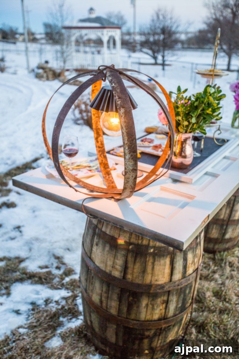 Craft a Rustic Wine Barrel Ring Light 2 A beautifully crafted rustic wine barrel ring light illuminates a cozy setting, showcasing the perfect blend of upcycled charm and ambient glow.