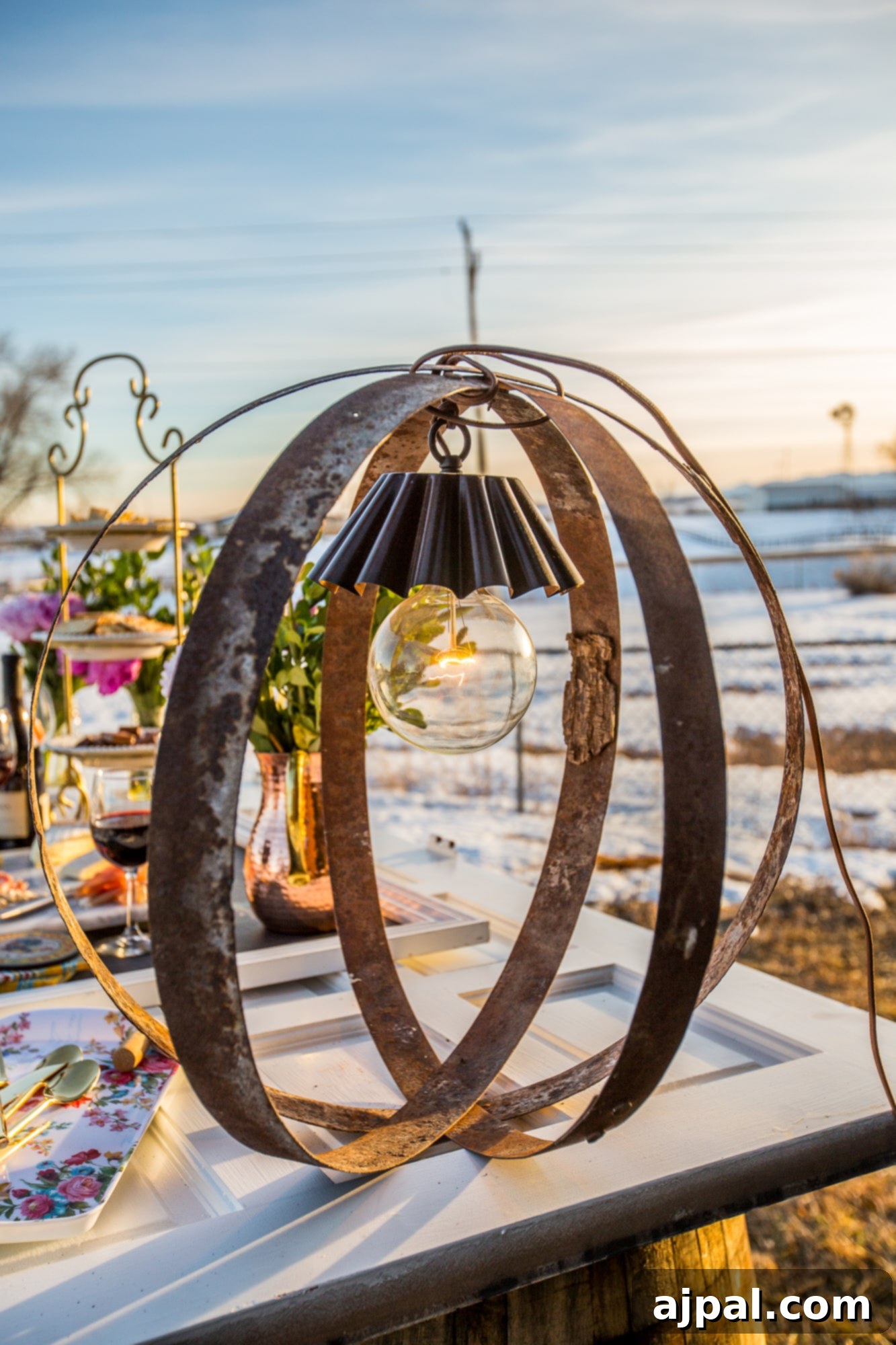 Craft a Rustic Wine Barrel Ring Light 6 A close-up view of the tool-free rustic wine barrel ring light, showcasing its charming simplicity and warm glow, perfect for easy party decor.