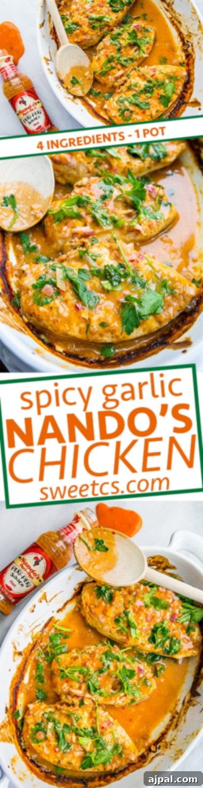 Easy 3 Ingredient Nandos Peri Peri Chicken 6 chicken in a pot with red sauce and fresh parsley on it