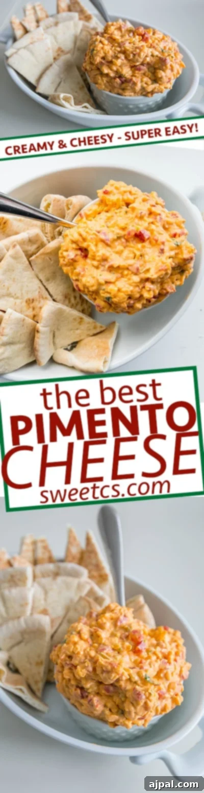 The tastiest Pimiento Cheese Dip, generously scooped and ready to be served.