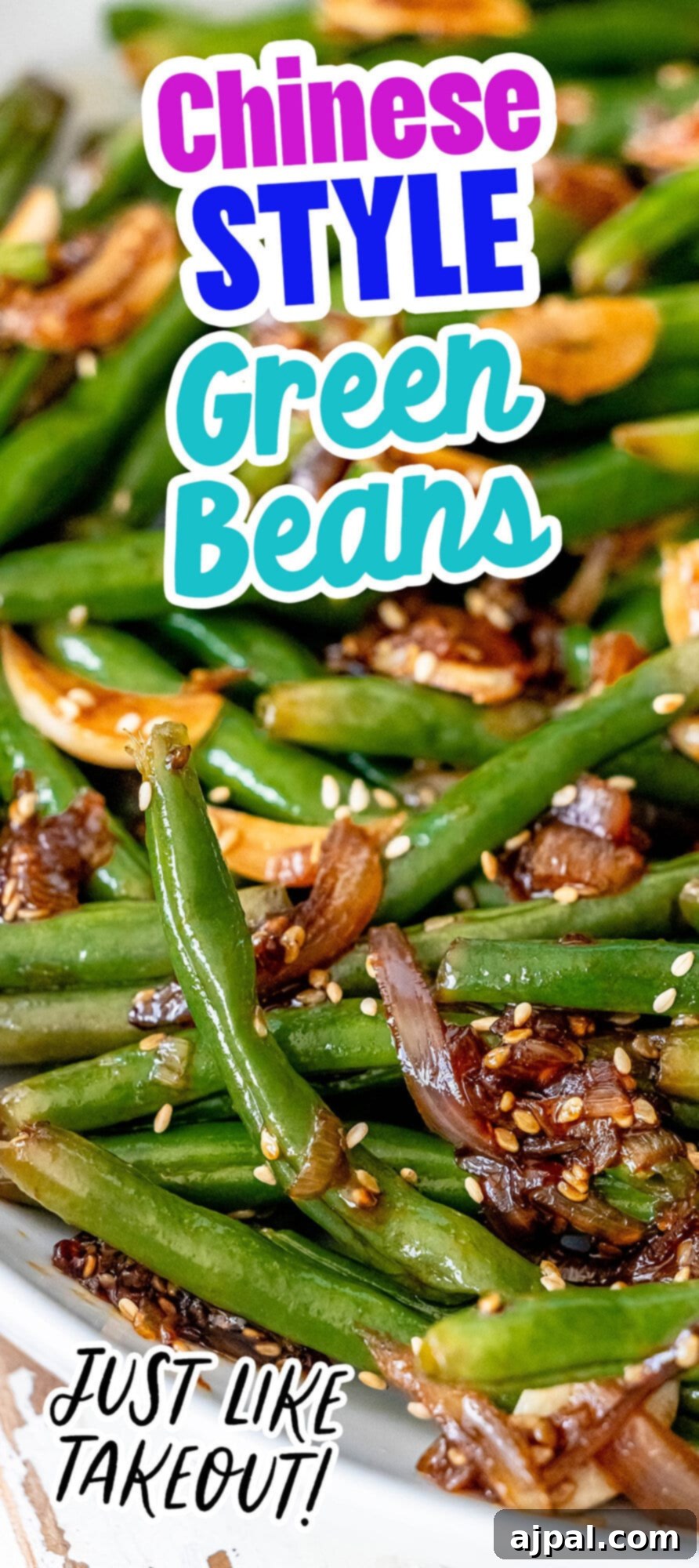 picture of Chinese garlic green beans in a white bowl on a table