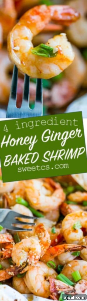 A close-up of a fork holding a delicious four ingredient baked shrimp, glistening with a honey soy glaze and garnished with fresh green onions, showcasing a quick and gourmet appetizer.