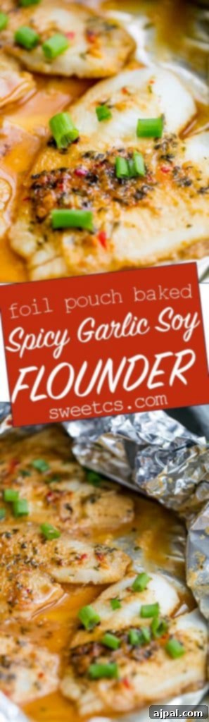 Spicy Garlic Soy Glazed Flounder 7 flounder in a foil pouch with spices and sauce and green onions