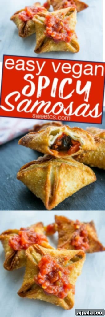 Kickin' Vegan Samosas 7 Delicious easy spicy vegan samosas served on a plate, perfect for parties and simple to make.