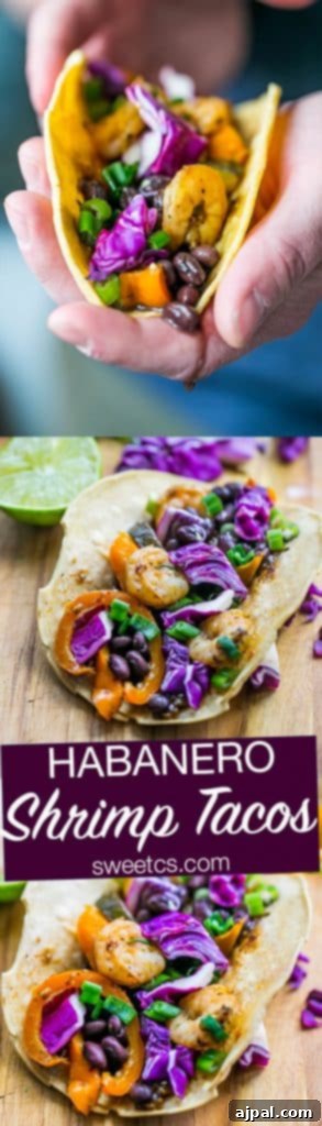 These habanero shrimp tacos are deliciously easy, packed with roasted tomatillo flavor and fresh vegetables.