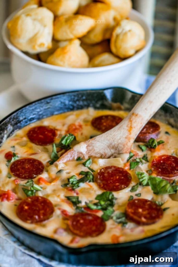 picture of pepperoni pizza cheese dip in pan 