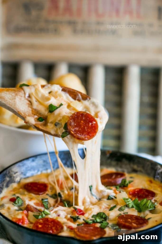 picture of pepperoni pizza cheese dip in pan 