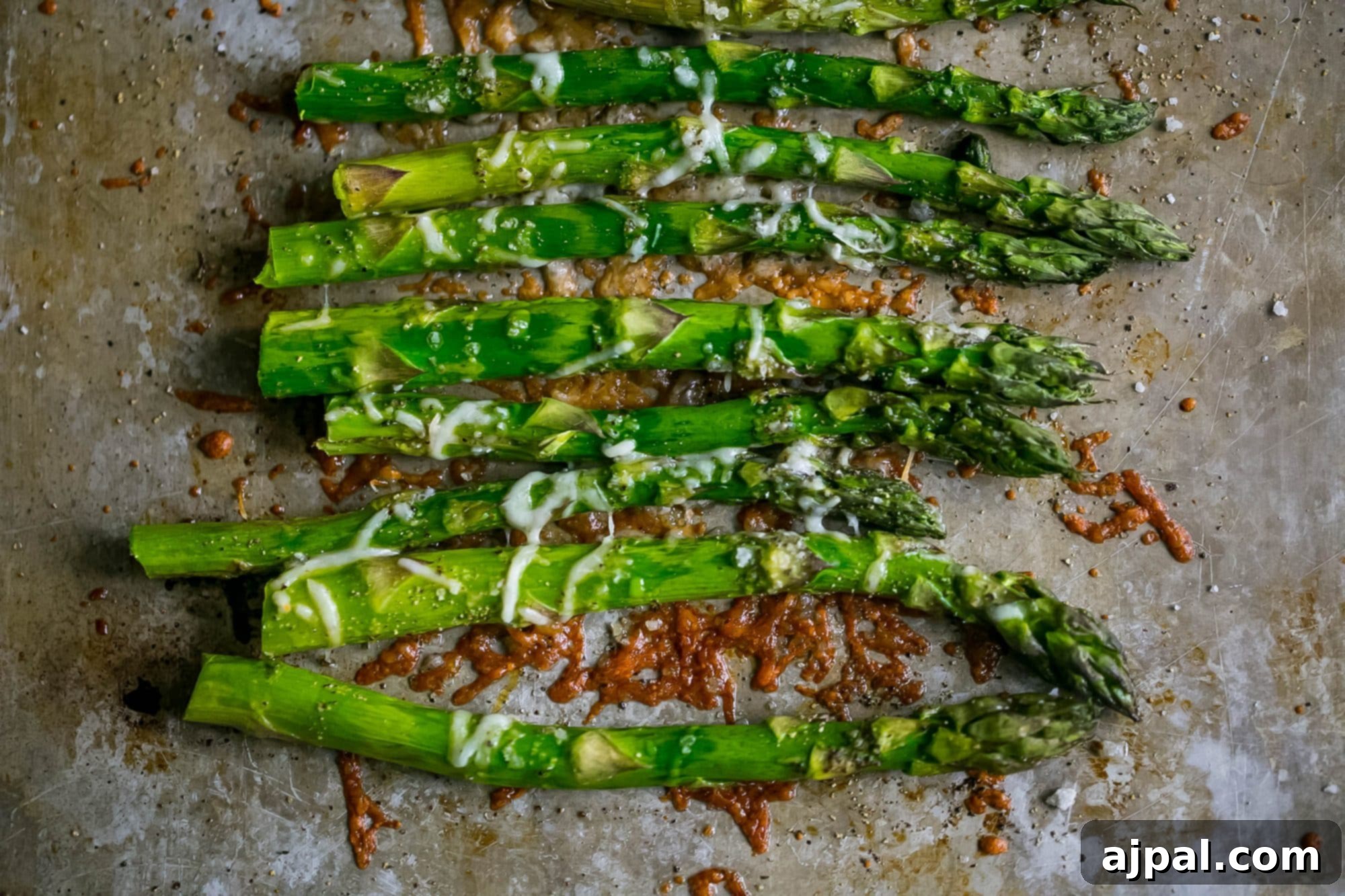 Delicious Oven Roasted Garlic Parmesan Asparagus, close-up view