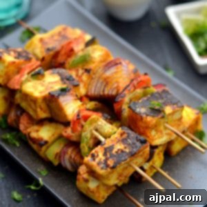 Grilled Tikka Paneer and Vegetable Kebabs 5 Grilled Paneer and Vegetable Skewers