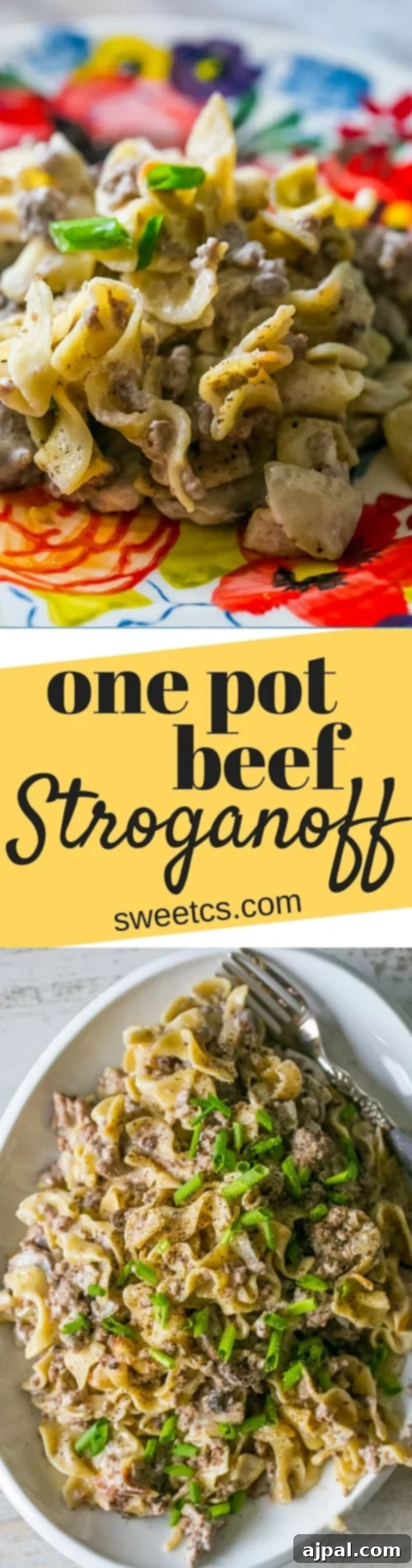 egg noodles with creamy sauce. ground beef, and green onions