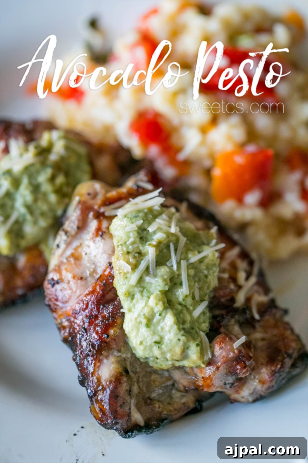 This avocado and cashew pesto is so delicious - I love it on chicken, in pasta, or over rice!