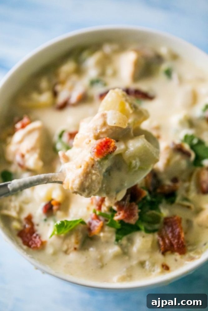 creamy soup with bacon, potatoes, and parsley