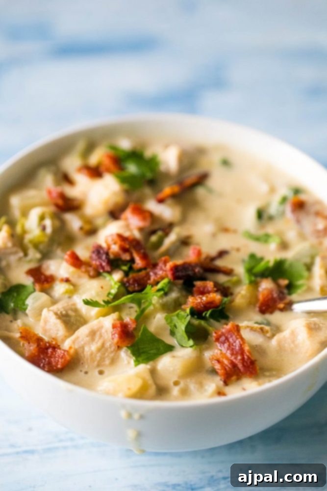 creamy soup with bacon, potatoes, and parsley