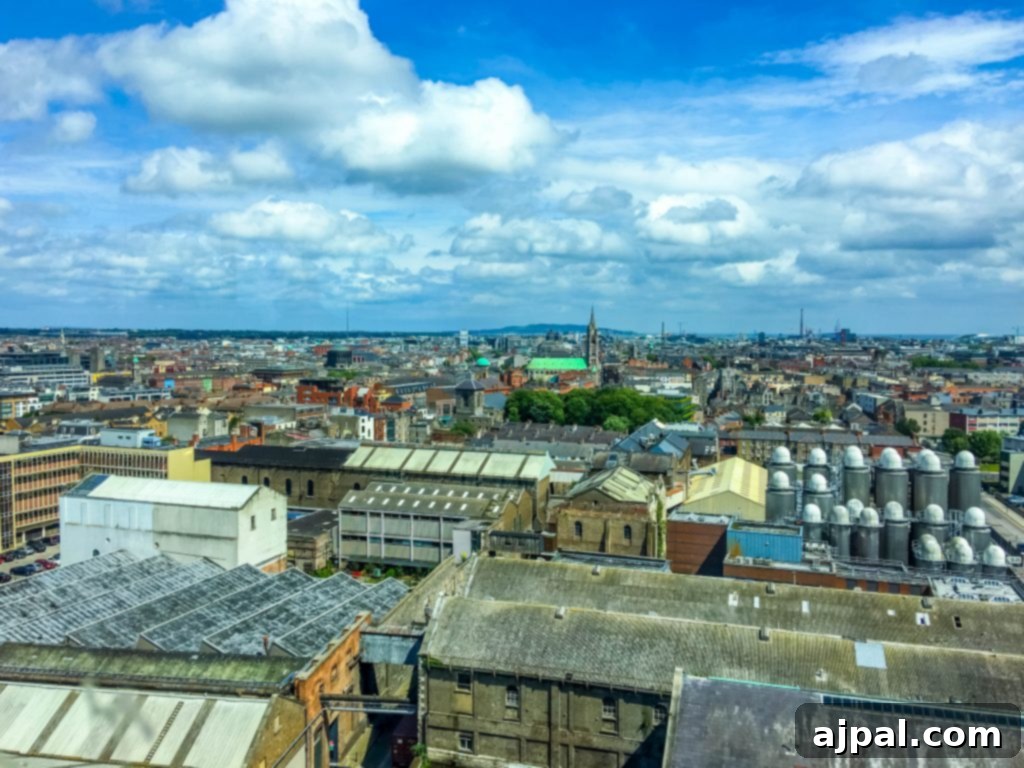 Dublin Awaits Top Reasons and Essential Experiences 2 Panoramic view of Dublin city from the Sky Bar at Guinness Storehouse, showcasing the urban landscape under a clear sky.