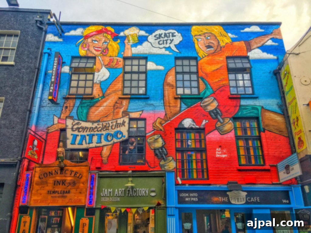 Dublin Awaits Top Reasons and Essential Experiences 32 More vibrant street art adorning a wall in Temple Bar, showcasing the area's artistic flair.
