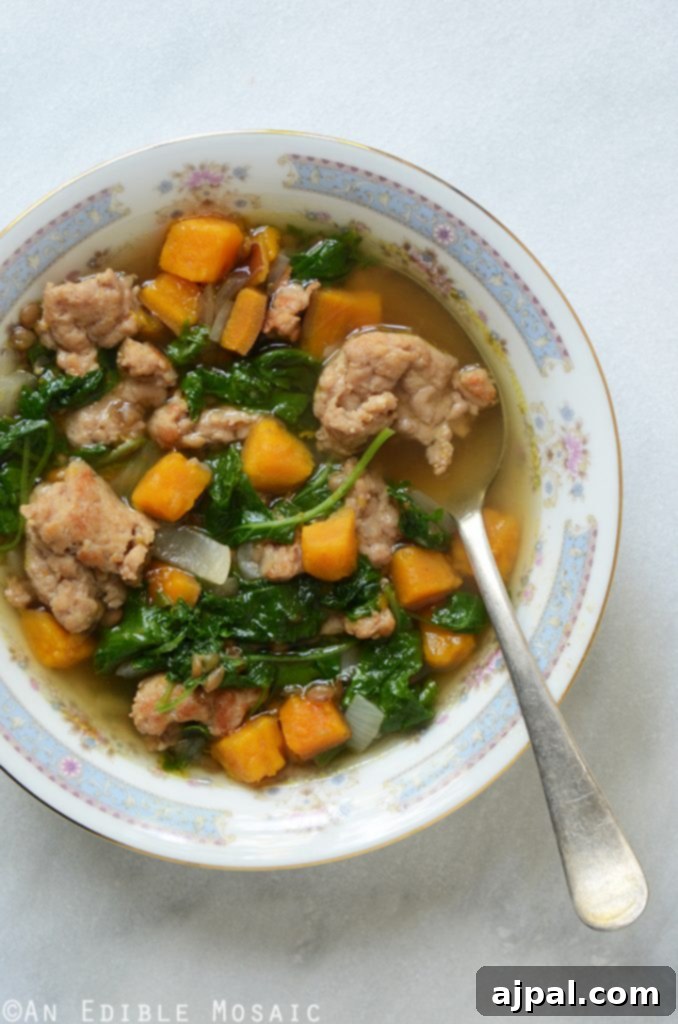 30 Cozy Slow Cooker Soups for Fall 5 Sweet Potato Chicken Lentil Soup with Pumpkin Pie Spices, a unique and comforting fall dish