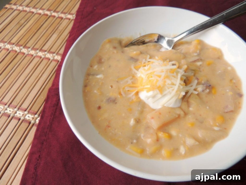 30 Cozy Slow Cooker Soups for Fall 21 Creamy Crockpot Corn and Potato Chowder, a comforting and hearty vegetable soup