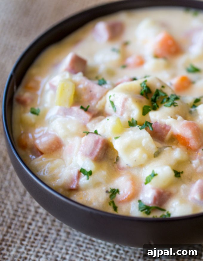 30 Cozy Slow Cooker Soups for Fall 11 Comforting Slow Cooker Ham and Potato Soup, perfect for using up leftovers