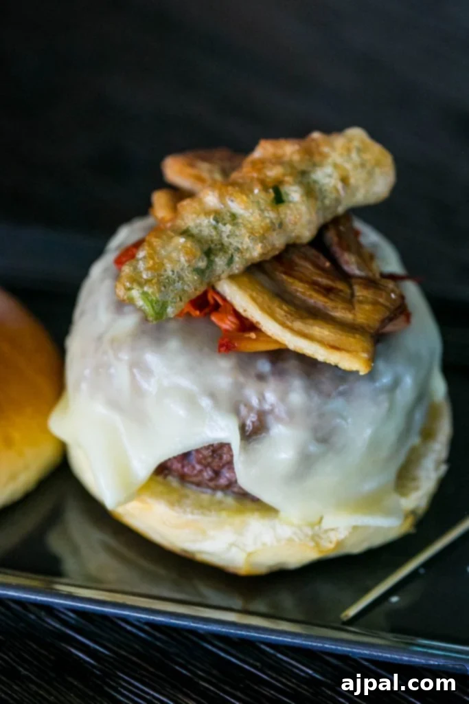 gourmet burger with fried vegetables
