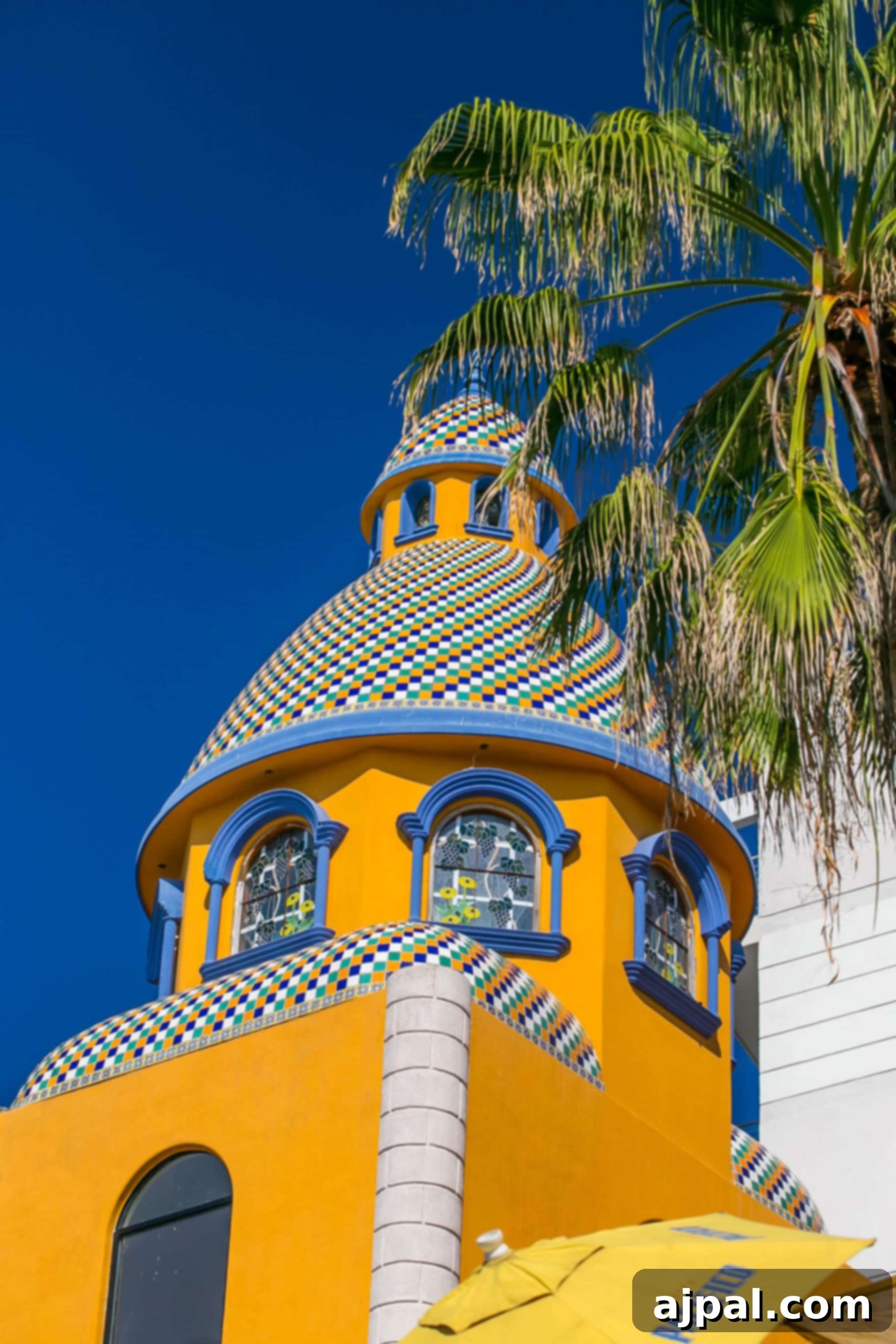 Mazatlan Magic from the Ruby Princess 2 orange church with colorful windows and blue trim